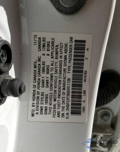 2016 Honda Civic Lx из США, поврежденный, VIN 2HGFC2F56GH511106